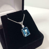 2ct London Blue Topaz Pendant Emerald Solitaire 14k White Gold Finish NO CHAIN