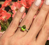 2.1ct Pear Cut Green Peridot Round Diamond Accent Ring 14k Yellow Gold Finish