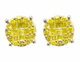 1ct Princess Cut Yellow Sapphire Cluster Stud Earrings 14k Yellow Gold Finish