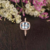 2.1ct Oval Cut Blue Aquamarine Halo Solitaire with Accent Ring 14k RoseGold Over