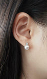 1ct Stud Earrings Round Cut Diamond Petite Pearl Design 14k White Gold Finish