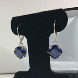 2ct Dangle Earrings Cushion Blue Sapphire Solitaire LeverBack 14k WhiteGold Over