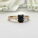 1.4ct Engagement Ring Emerald Black Diamond Solitaire Petite 14k RoseGold Finish