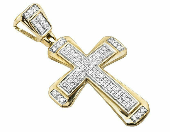 0.35ct Round Cut VVS1D Diamond Pendant Designer Cross Charm 14k Yellow Gold Over