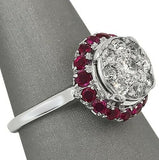 3Ct Round Cut Diamond Ruby Halo Vintage Engagement Ring 14K White Gold Finish