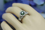 2.3ct Round Cut Green Emerald Engagement Ring Bridal Set 14k White Gold Finish