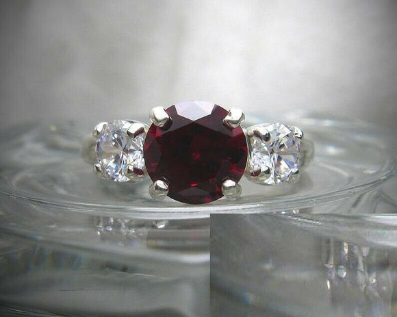 2.2ct Round Cut Pink Ruby Diamond Trilogy Engagement Ring 14k White Gold Finish