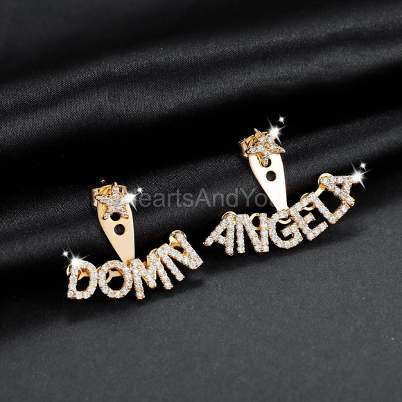 1.5ct Round Cut Moissanite Custom Name Drop Earrings 14k Yellow Gold Plated