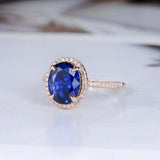 2ct Oval Cut Blue Sapphire Engagement Ring Halo Diamond Accent 14k RoseGold Over