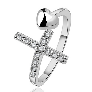 2Ct Round Cut Diamond Cross Heart Promise Statement Ring 14K White Gold Finish