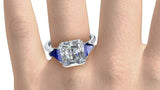 2.1ct Radiant Cut Diamond Sapphire Accent Engagement Ring 14k White Gold Finish