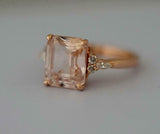 4.8ct Emerald Cut Morganite Engagement Ring Diamond Accents 14k Rose Gold Finish