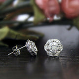 Vintage Art Deco Stud Earrings 1ct Round Cut VVS1D Diamond 14k White Gold Finish