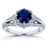 4Ct Round Cut Blue Sapphire Diamond Halo Engagement Ring 14K White Gold Finish