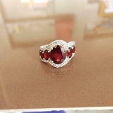 5ct Engagement Ring Oval Cut Red Garnet Cocktail Women 14k White Gold Finish