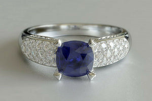 2ct Cushion Cut Blue Sapphire Engagement Ring Studded Accent 14k White Gold Over