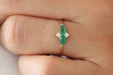 1ct Pear Green Emerald Two Stone Minimalist Engagement Ring 14k Yellow Gold Over