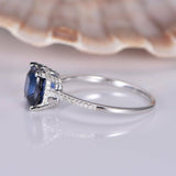 1ct Cushion Cut Blue Sapphire Solitaire Engagement Ring 14k White Gold Finish