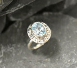 2ct Engagement Ring Oval Cut Aquamarine Vintage Inspired Halo 14k WhiteGold Over