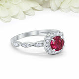 2ct Round Pink Ruby Engagement Ring Diamond Accent Halo Women 14k WhiteGold Over