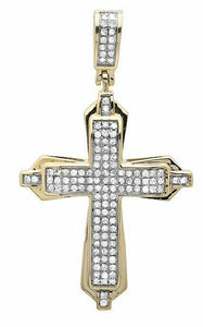 0.4ct Round Cut VVS1 Diamond Designer Cross Charm Pendant 14k Yellow Gold Finish