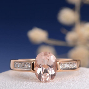 2ct Oval Cut Peach Morganite Engagement Ring Accents Solitaire 14k RoseGold Over