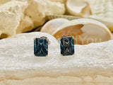 2ct Radiant Simulated London Blue Topaz Solitaire Stud Earring 14k W Gold Plated