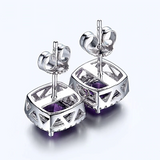 2ct Cushion Cut Purple Amethyst Halo Diamond Stud Earrings 14k White Gold Finish