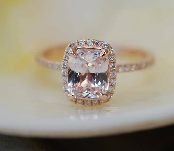 2ct Radiant Peach Morganite Diamond Accent Engagement Ring 18k Rose Gold Finish