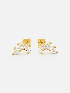 1ct Stud Earrings Marquise Cut Diamond Floral Design 14k Yellow Gold Finish