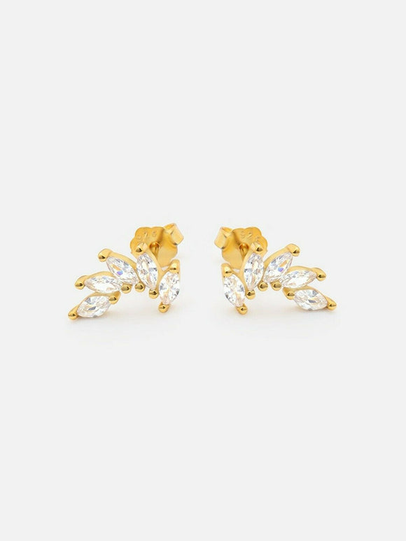 1ct Stud Earrings Marquise Cut Diamond Floral Design 14k Yellow Gold Finish