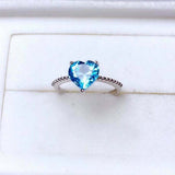 1ct Engagement Ring Heart Blue Topaz Beaded Ball Solitaire 14k White Gold Finish