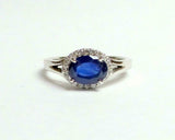 2ct Oval Cut Blue Sapphire Split Halo Engagement Ring 14k White Gold Finish