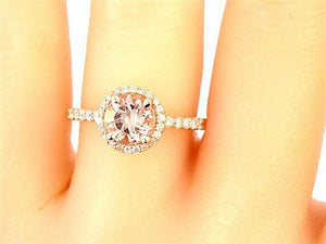 3Ct Round Cut Peach Morganite Diamond Halo Engagement Ring 18K Rose Gold Finish