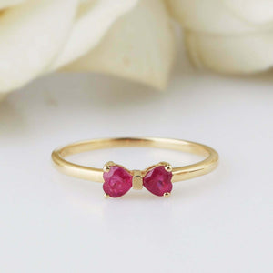 0.5ct Heart Cut Pink Ruby Engagement Ring Bow Tie Design 14k Yellow Gold Finish