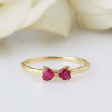 0.5ct Heart Cut Pink Ruby Engagement Ring Bow Tie Design 14k Yellow Gold Finish