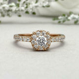 2ct Engagement Ring Round Diamond Halo Solitaire with Accent 14k YellowGold Over