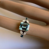 3Ct Emerald Cut Blue Aquamarine Art Deco Engagement Ring 14K White Gold Finish