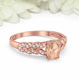 2ct Oval Peach Morganite Engagement Ring Diamond Leaf Accent 14k Rose Gold Over