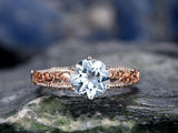 1Ct Round Blue Aquamarine Filigree Solitaire Engagement Ring 14K Rose Gold Over