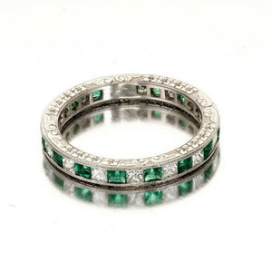 1.2ct Princess Cut Green Emerald Wedding Band Ring Vintage 14k White Gold Finish