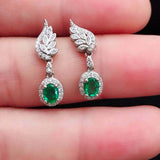 2.8ct Drop Earrings Oval Cut Green Emerald Dangle Leaf 14k White Gold Finish