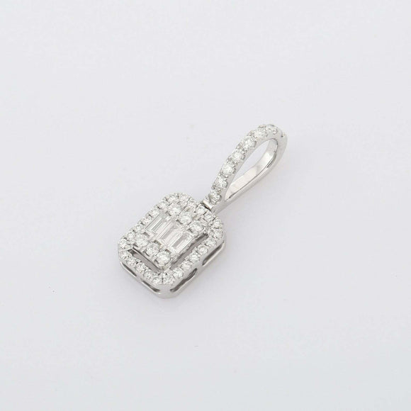 2.1ct Diamond Pendant Baguette Cut Brilliant Halo 14k White Gold Finish NO CHAIN