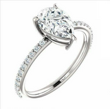 1.5Ct Pear Cut Diamond Solitaire with Accent Engagement Ring 14K White Gold Over