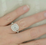 3.5ct Emerald Cut VVS1 Diamond Double Halo Engagement Ring 14k White Gold Finish