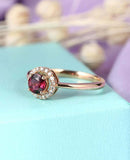 1.7ct Round Cut Pink Ruby Engagement Ring Halo Diamond 14k Yellow Gold Finish