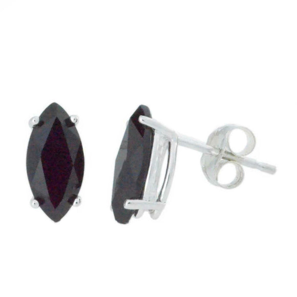 1ct Stud Earrings Marquise Cut Black Diamond Solitaire 14k White Gold Finish