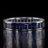 4Ct Emerald Cut Blue Sapphire Full Eternity Wedding Band 18K White Gold Finish