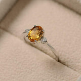 1ct Oval Yellow Citrine Engagement Ring Trilogy Minimalist 14k White Gold Finish