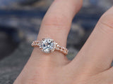 1.4ct Round Cut Blue Aquamarine Engagement Ring 14k Rose Gold Finish Bridal Set